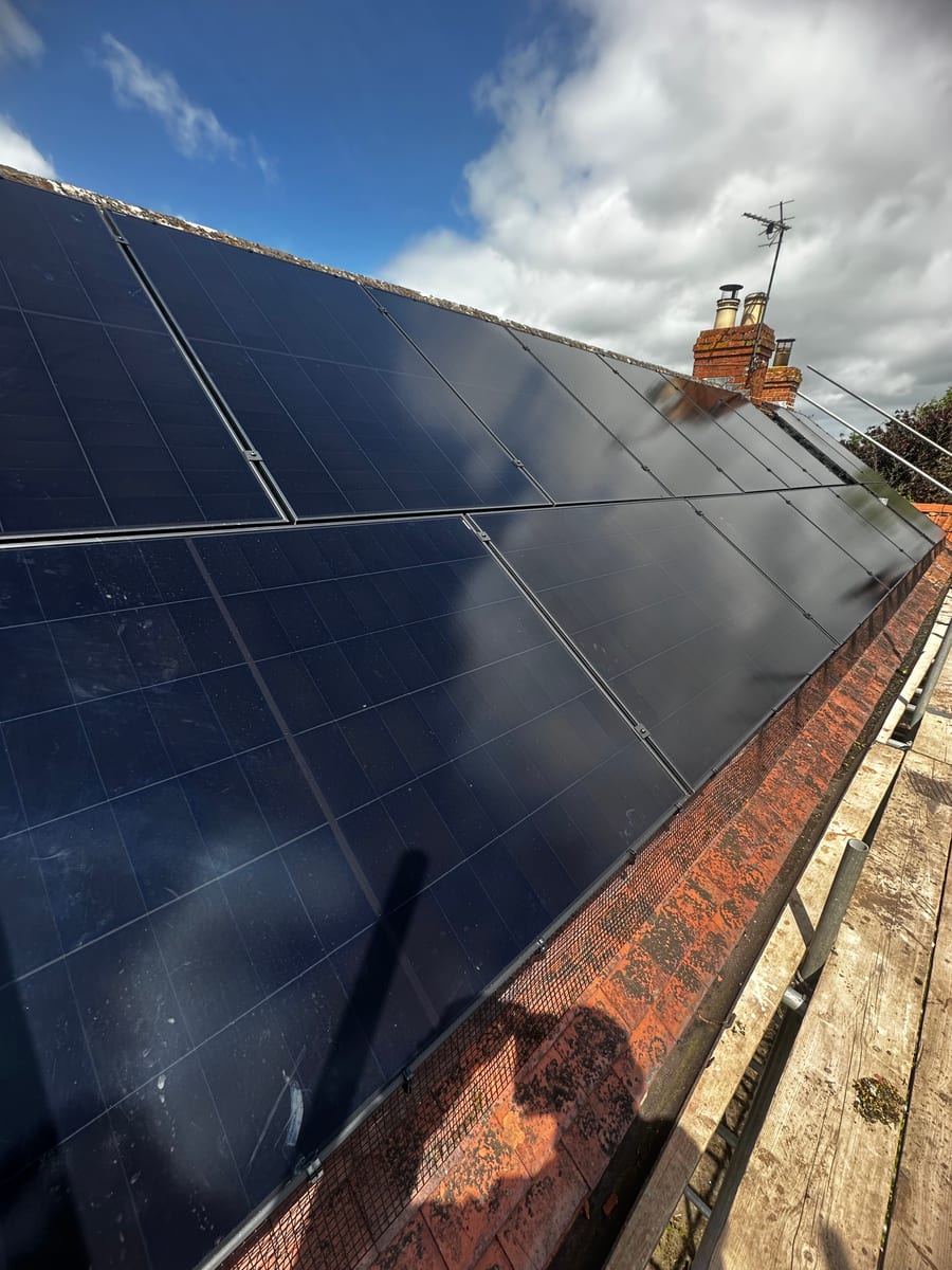 Close view of a finished rooftop solar array